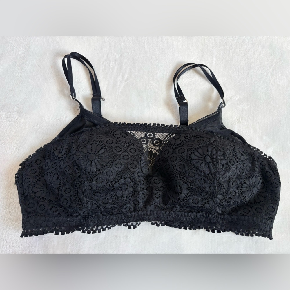 Aerie Real Power Wireless Push Up Bra 36D Black Lace Real Good